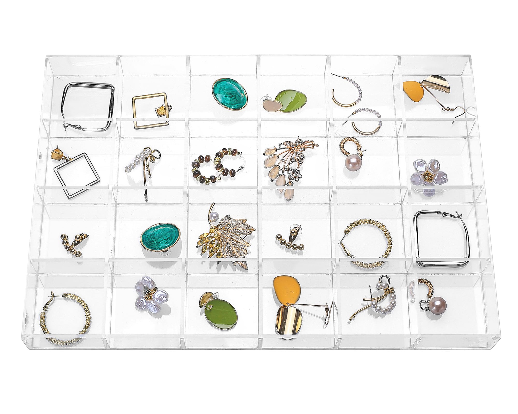 Large Clear Jewelry Organizer Display Tray, Storage Case for Rings, Earrings, Necklaces, Acrylic Drawer Organizer Trays (24 Grids)