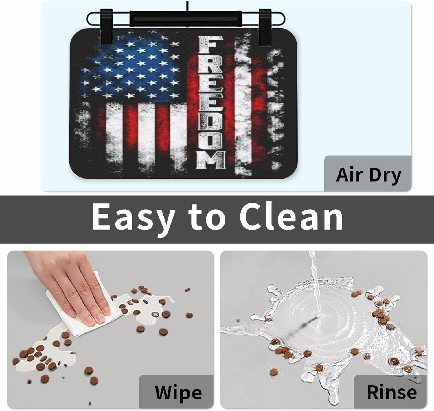 American Flag Pet Feeding Mat-Absorbent Quick Dry Pet Cat Dog Food Mat Non Slip Waterproof Rubber Dish Placemat