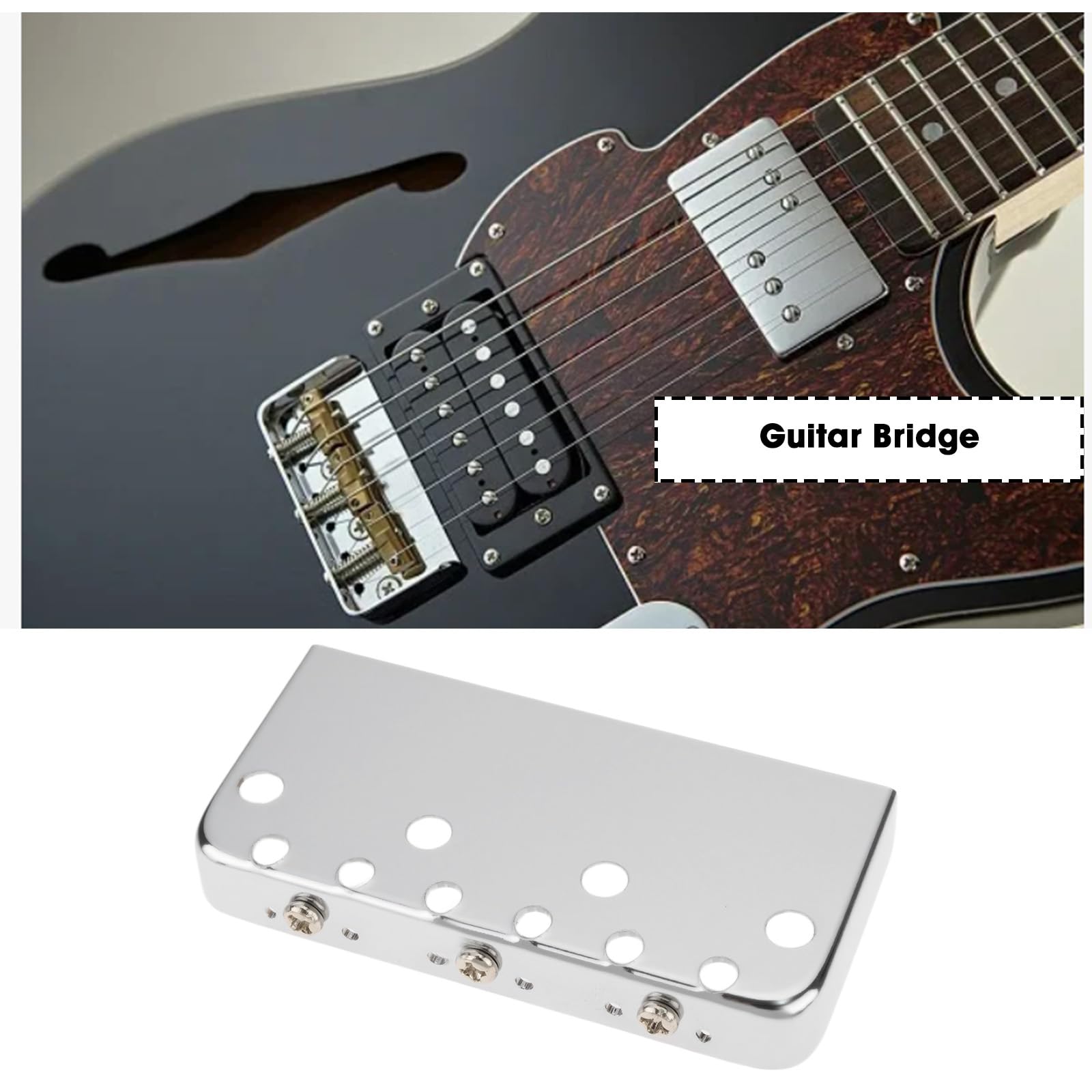 Briny River Short Guitar Bridge Brass Compensated Saddles Compatible with Telecaster Guitar Silver - Image 2
