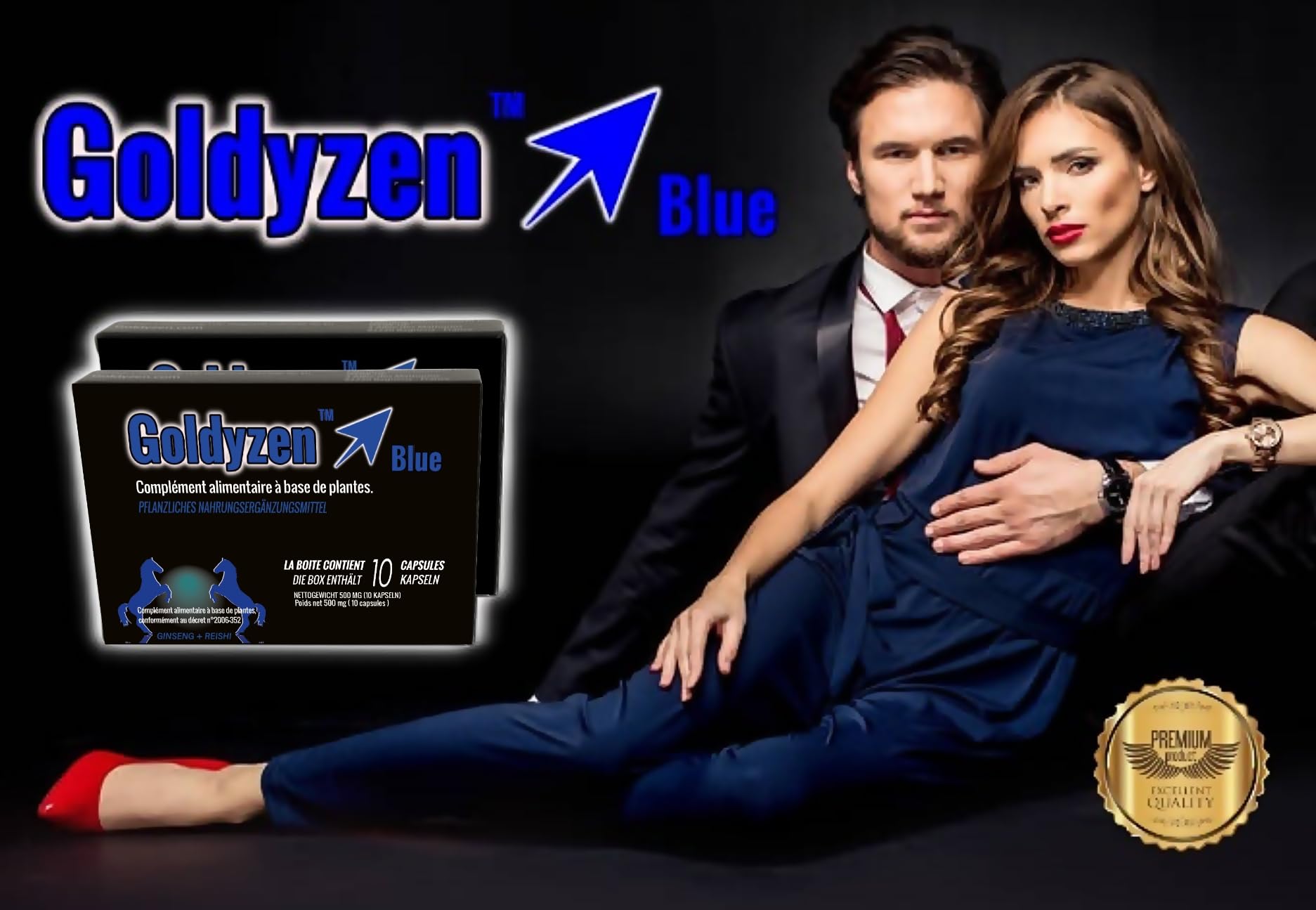 Goldyzen Blue - Compléments alimentaires naturels pour hommes, Au complexe Ginseng & Reishi - Blister de 20 gélules