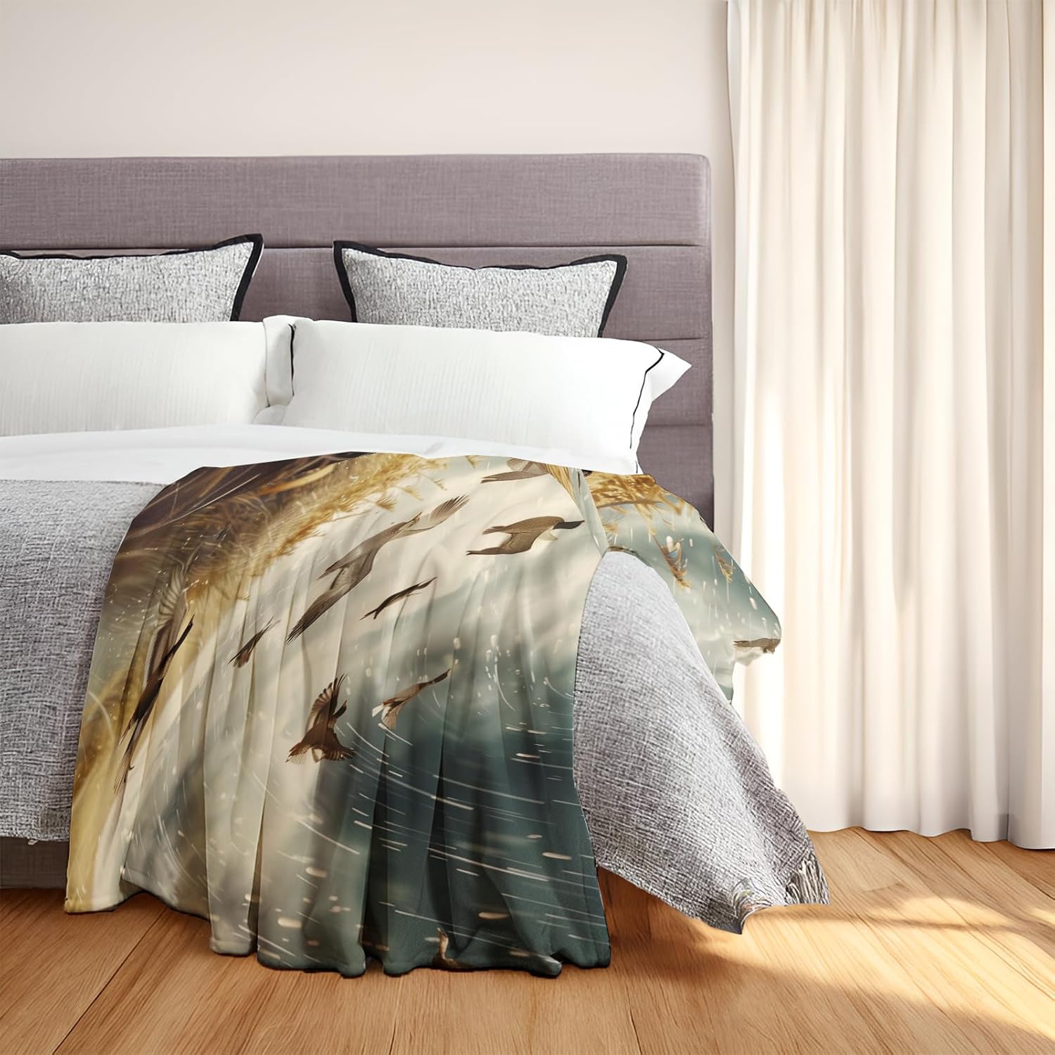 Flight Ducks Throw Blanket - Soft, Cozy Plush Flannel - Lightweight, Warm, and Fuzzy, Perfect for Couch, Office, or Travel - Fluffy, Dynamic Weather Decor Home Accessory 50×60 Inch - Image 2
