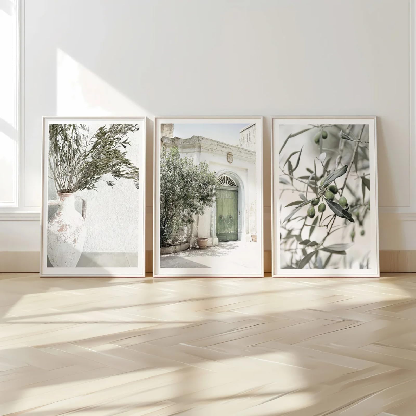 LZJAGXX 3-Piece Italian City Art Green Olive Tree Wall Art Printing, Travel Decorative Art Canvas Poster, Modern Minimalist Decor 30x50cmx3 Frameless
