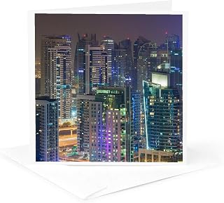 3dRose Greeting Card - UAE, Nighttime view of Dubai Marina - Cities