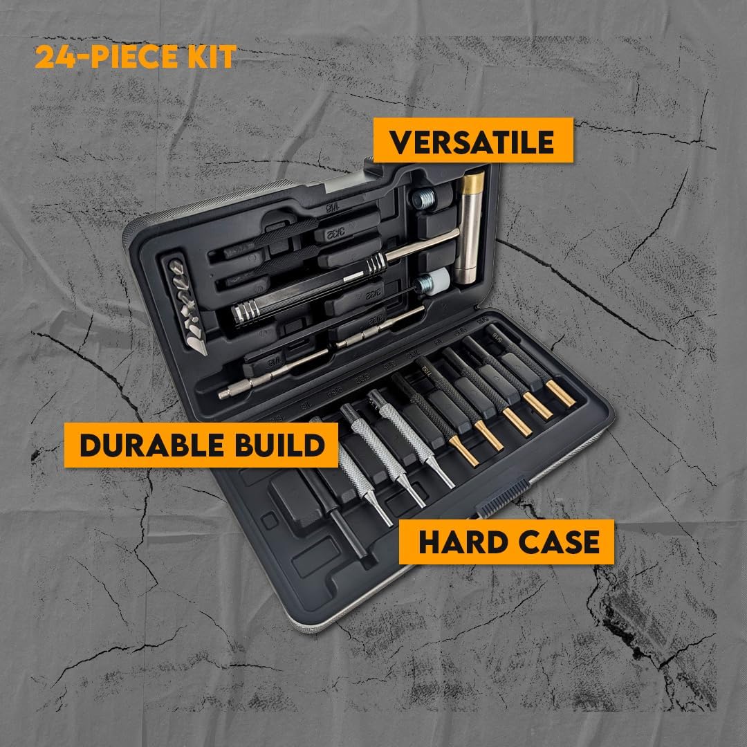 SE 24-Piece Tool Kit with Dual Head Hammer, Interchangeable Bits, and Assorted Punches in Hard Case - Versatile Set for Detailed Work