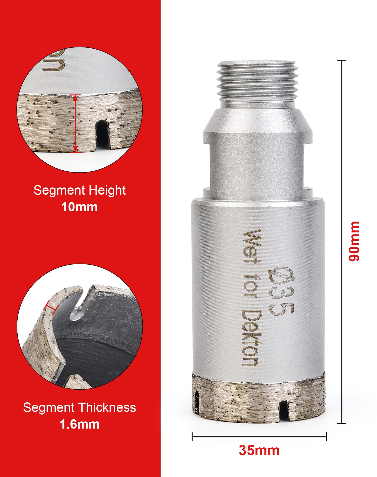 Casaverde 35mm Diamond Core Bit Porcelain Tile Hole Saw for Marble,Glass,Dekton Neolith,Ceramic,Slate,Granite - Image 4