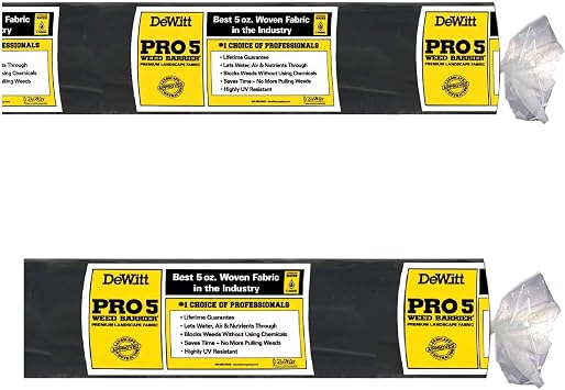 Dewitt Pro-5 Weed Barrier Fabric 5 oz, 3x250 & 5x250 Feet Heavy-Duty Woven Landscape Ground Cover Mat for Raised Garden Bed, Greenhouse Gardening, Outdoor Landscaping, and Commercial Planting