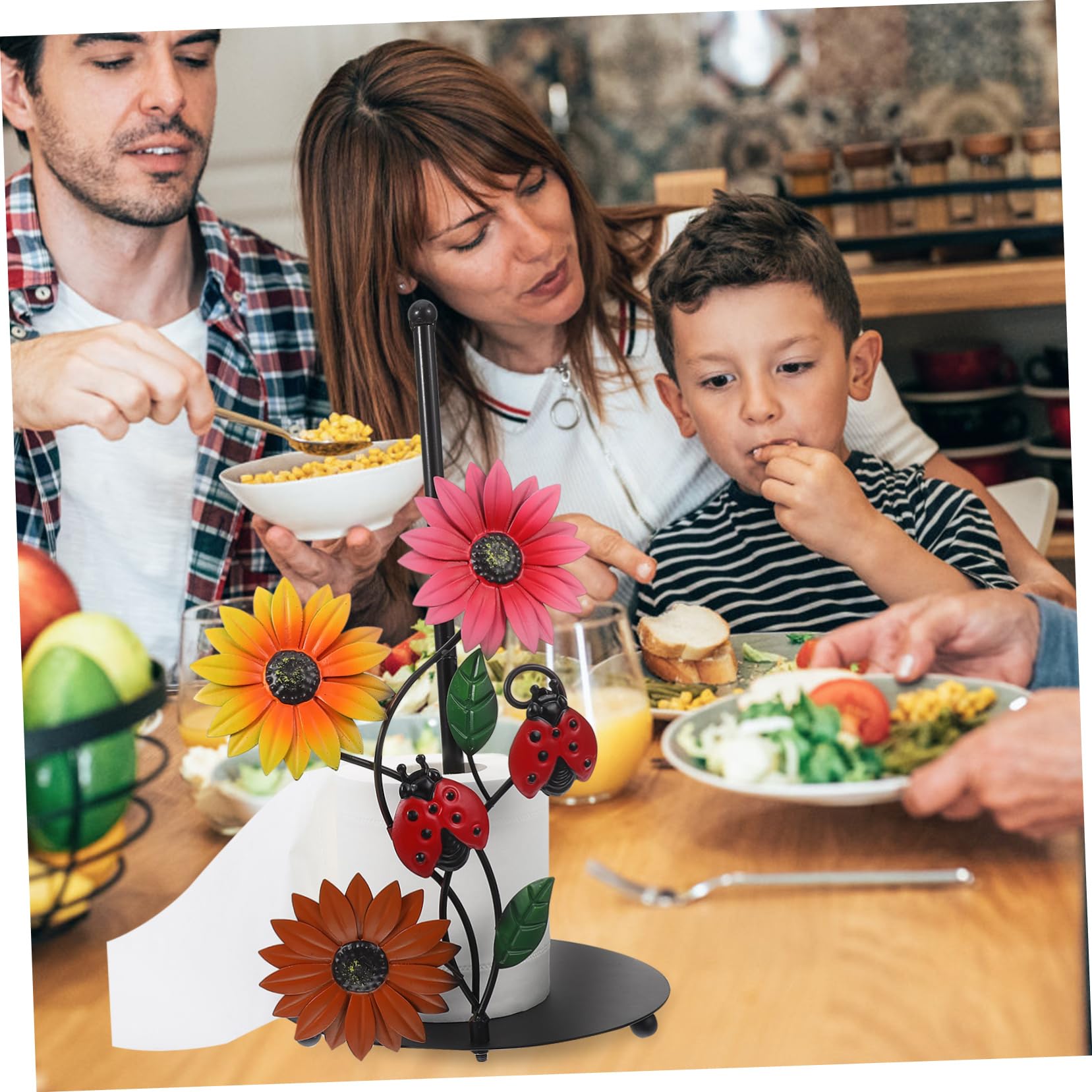 Portarotolo da Cucina in Ferro Girasole, Verticale, Base Stabile, Decorazione Elegante per Cucina e Soggiorno