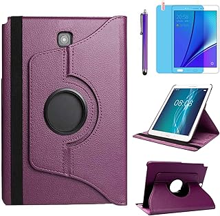 Case for Samsung Galaxy Tab A 8.0 inch 2015 (SM-T350 T351 T355 SM-P350 P355) - 360 Degree Rotating Stand Case Smart Protective Cover,with Stylus Pen,Screen Film (Purple)