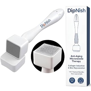 DipNish Derma stamp for Hair Regrowth 140 Titanium Adjustable Micro Needle, Facial Derma Roller with microneedling Kit for Face, Skin Repair & Beard Growth, Reusable derma pen - Amazon product rated Grade A