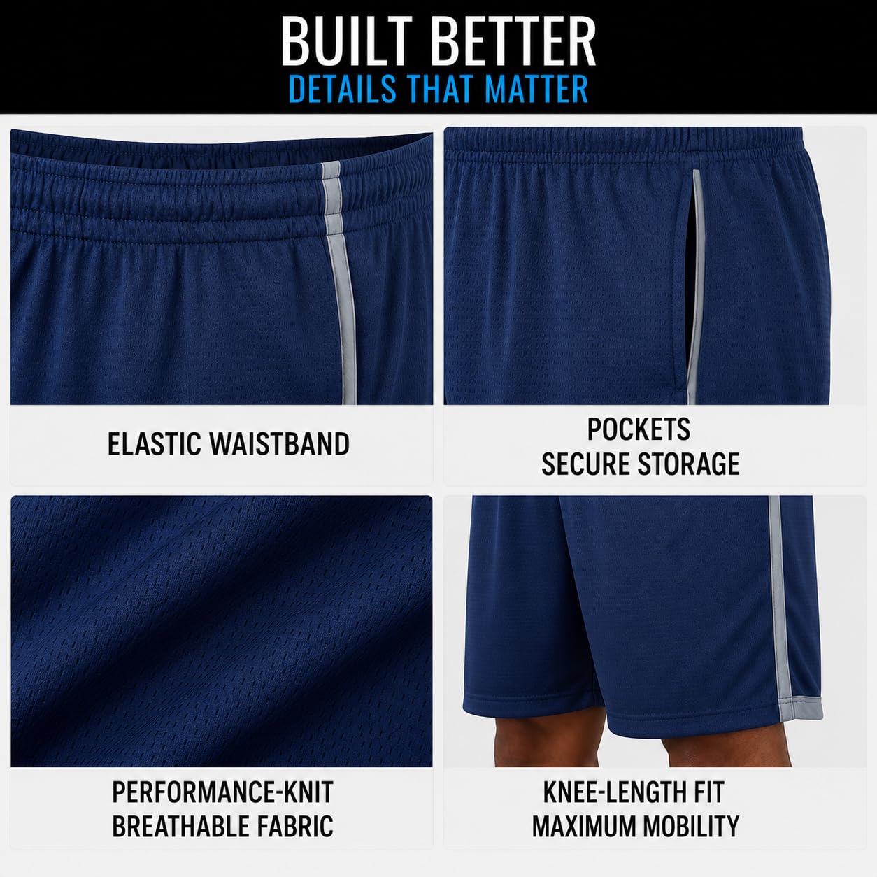 Essential Elements Paquete de 4: Pantalones Cortos de Baloncesto de Malla para Hombre, de Rendimiento Activo y atlético, con Bolsillos - - Small