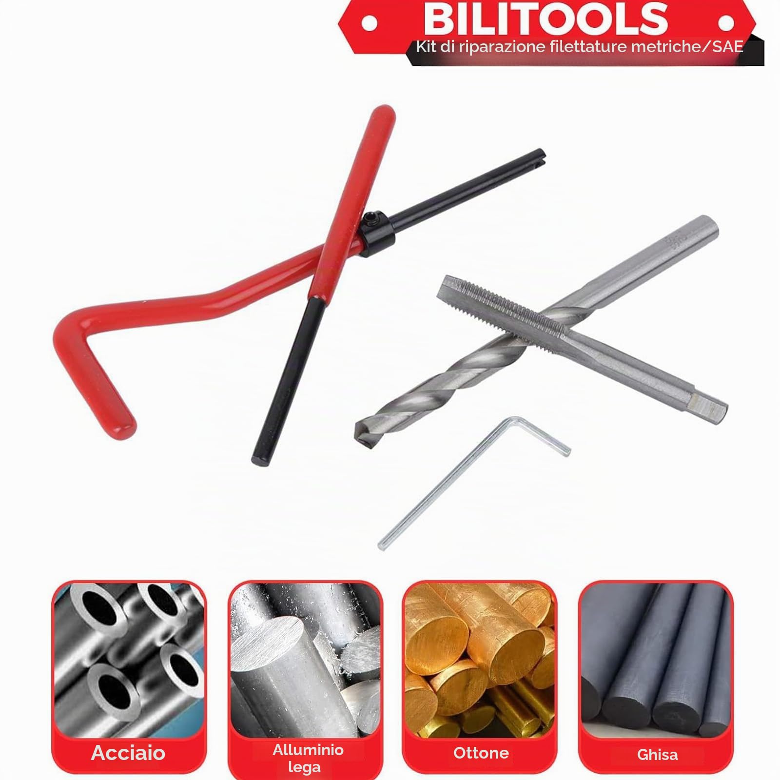 M7 Kit Riparazione Di Filetti, 25pz Kit Inserti Di Riparazione Filettatura Helicoil Kit, Kit Riparazione Filetti Inserto Filettato per Automotive Ripristino Filetti Macchinari Di Lavorazione