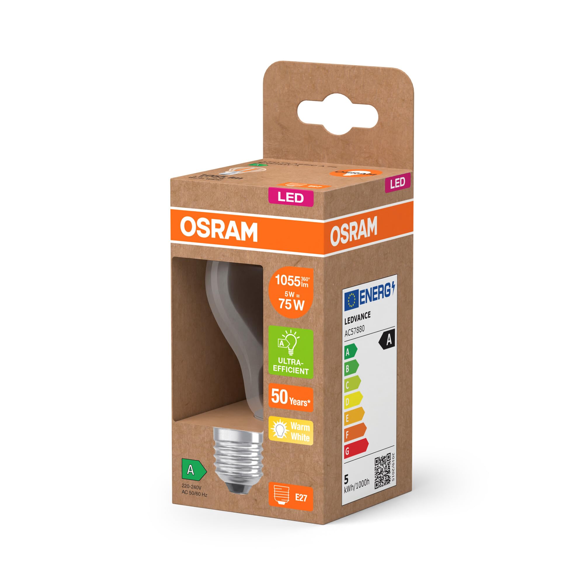 Osram LED Superstar Classic LED-Lampe A 75 in klassischer Kolbenform, klarer Glaskörper, 5 W, 1055 lm, E27 Fassung, 2700 K für warmweißes Licht, EEK A, 60 mm Durchmesser, 6-Pack