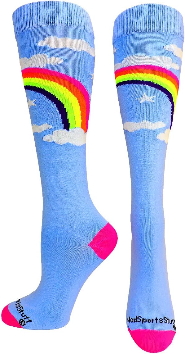 MadSportsStuff Neon Rainbow Clouds Over The Calf Athletic Socks : Sports & Outdoors