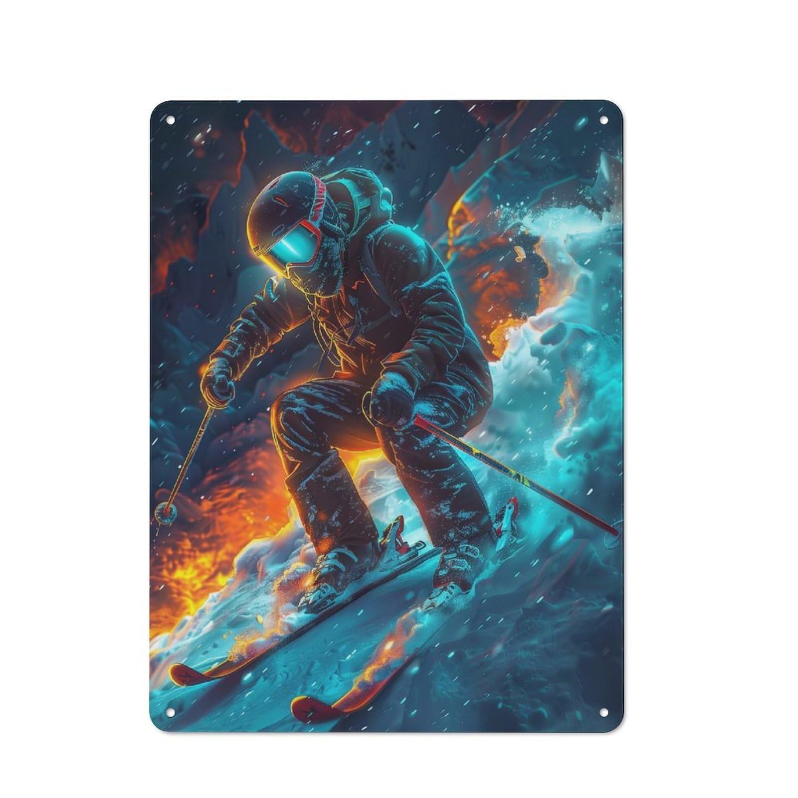 Junmoney Skiing Digital Art Metal Wall Sign 40X30cm Featuring For Home Bar Wall, For Themed Interiors In Home Bars And Entertaining Spaces