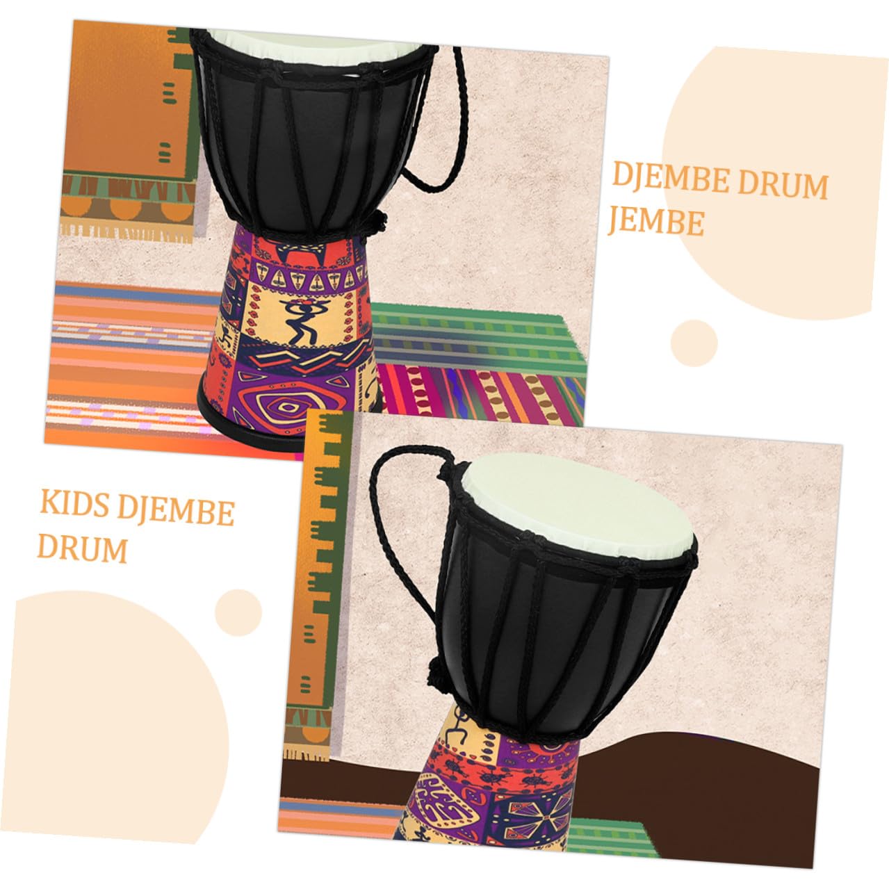 Djembe para Principiantes de Mano Africano Instrumento Musical Hecho de Ligera Piel de Cabra Natural Principiantes Clase de Música