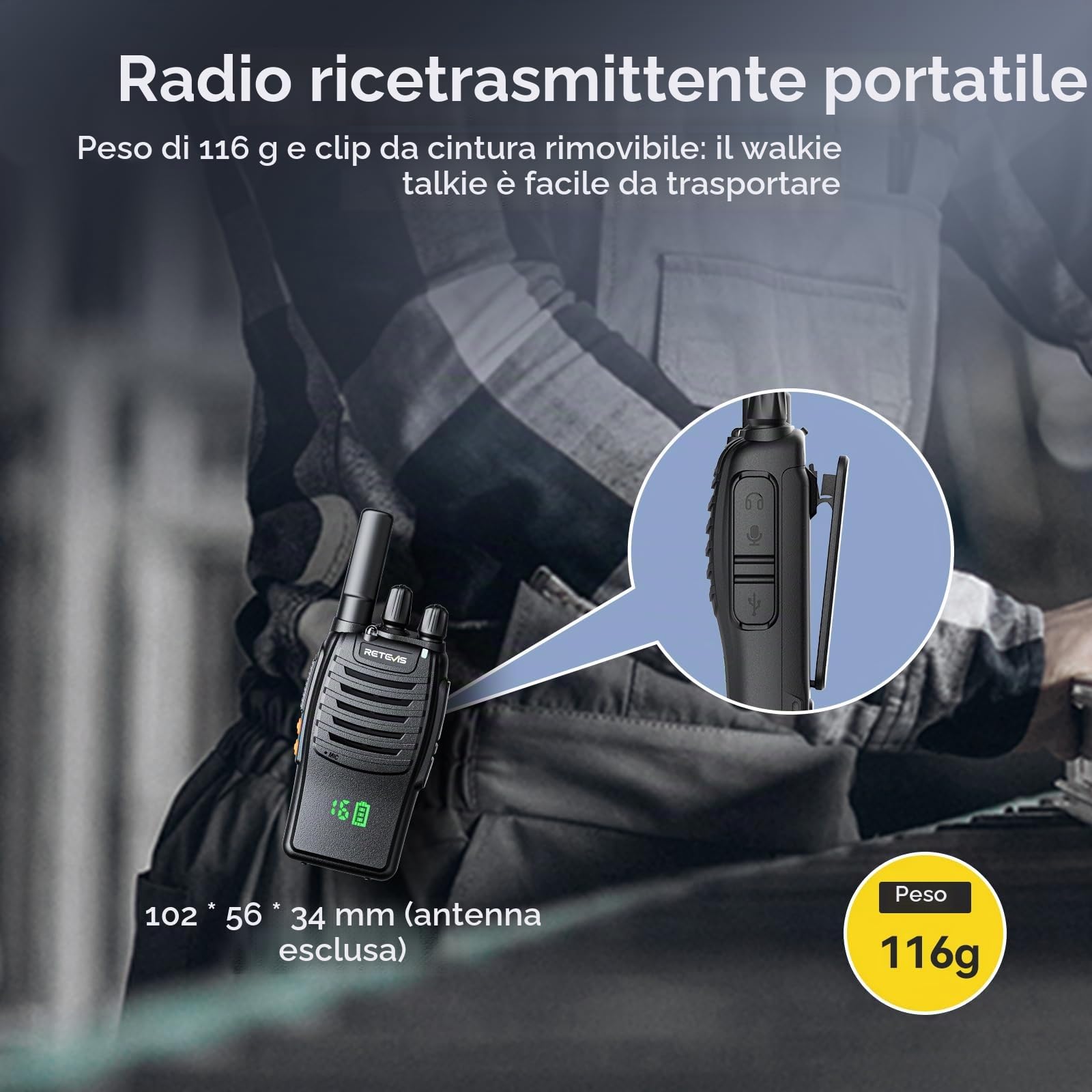 Retevis H777H Radio Bidirezionale Senza Licenza, Walkie Talkie con Schermo, 16 Canali, USB C, Walkie-Talkie professionali ricaricabili a lungo raggio, Walkie-Talkies per Produttore (Nero, 10 Pezzi) | 16 Canali, USB C, Walkie-Talkie professionali ricaricab