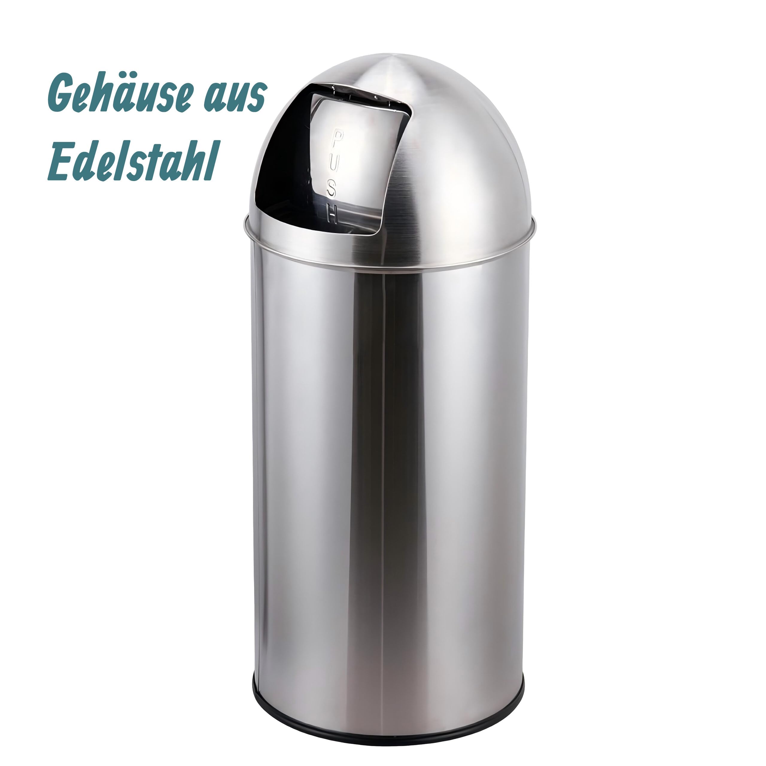 Relaxdays Mülleimer, 70 Liter, Push-Deckel, Edelstahl, entnehmbarer Inneneimer, Küche, Badezimmer, Abfalleimer, silber