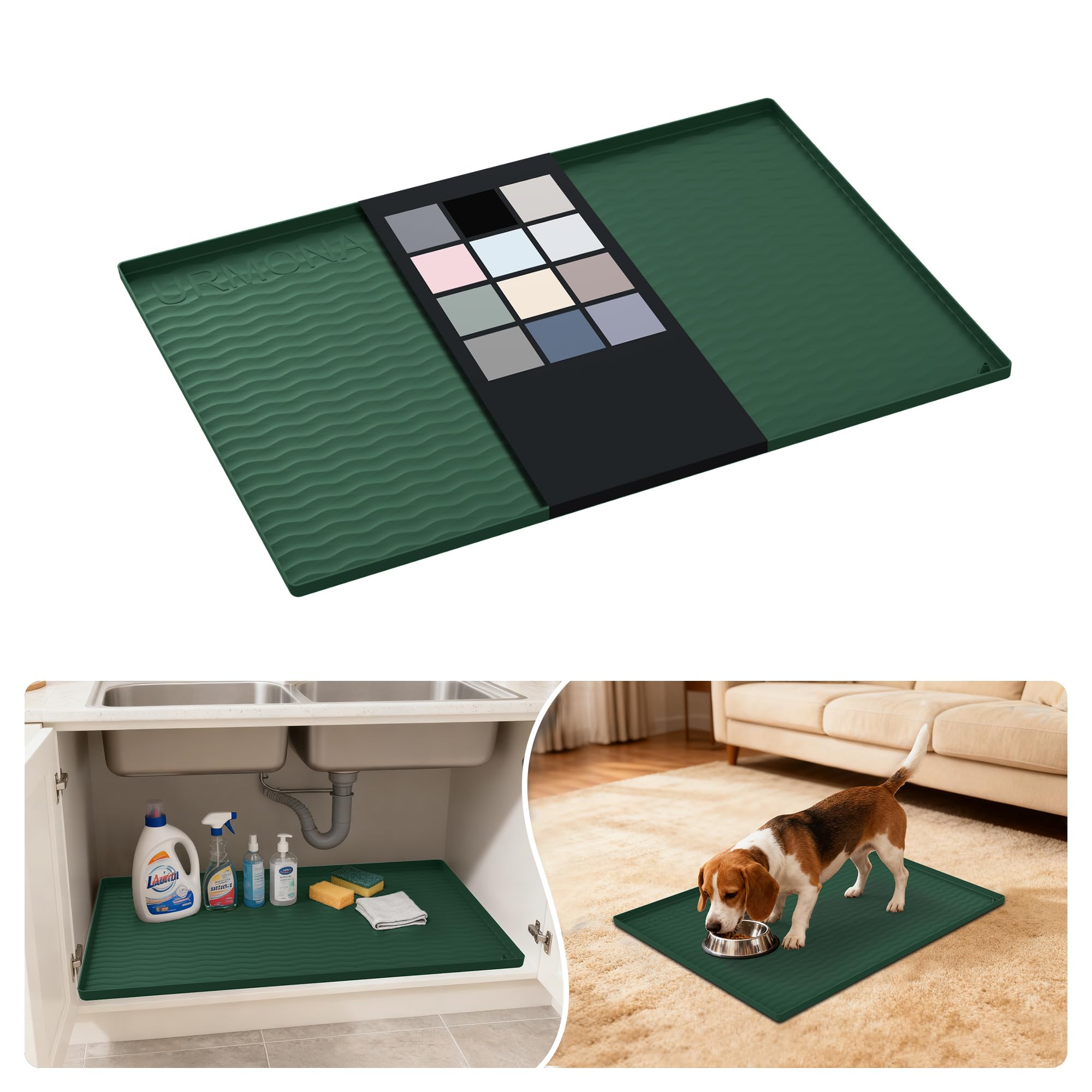 URMONA Waterproof Silicone Under Sink Mat, 28 x 22 in, Flexible Shelf Liner