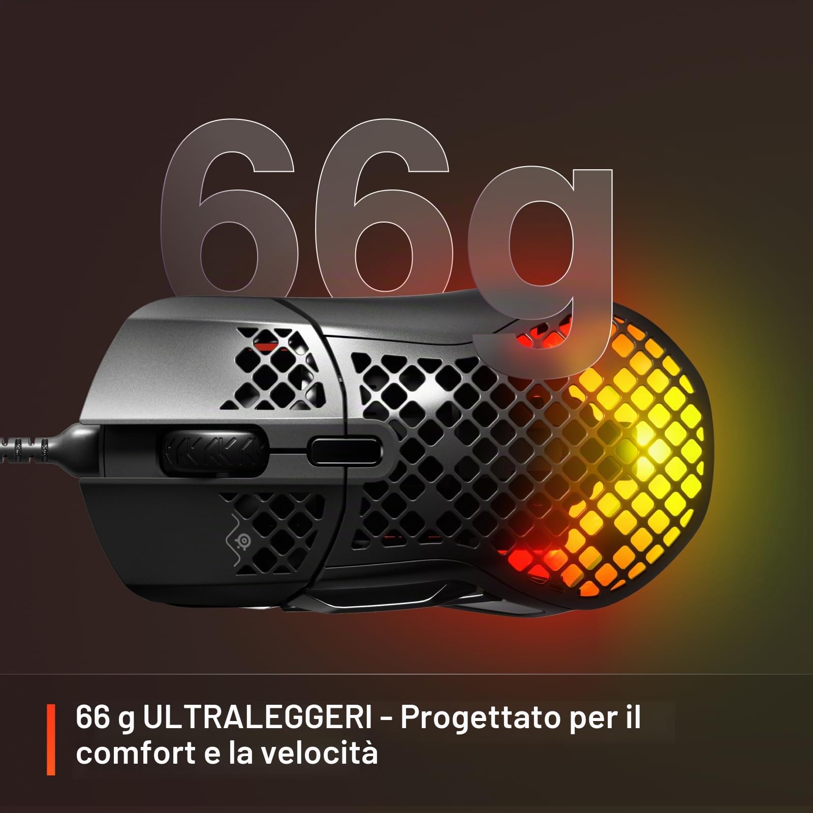SteelSeries Aerox 5 - Mouse da gioco Holey RGB, design ultraleggero resistente all'acqua, sensore ottico TrueMove Air 18K DPI