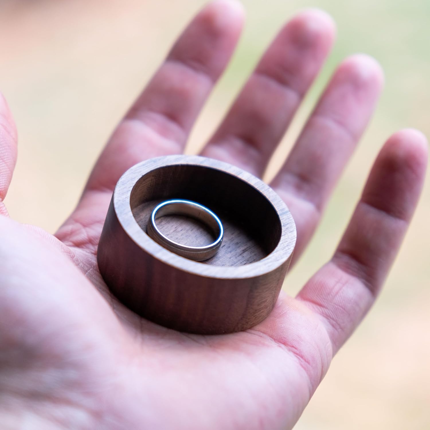 Walnut Wood Ring Tray, Mini Round Hardwood Holder, Micro Jewelry Box Dish - Image 6