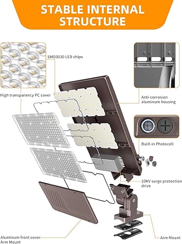 Miniatura 3 de Luz LED de estacionamiento de 320 W, 256 W, 192 W, ajustable, UL DLC, 5000 K, caja de zapatos, luz con fotocélula fotográfica, luces de calle