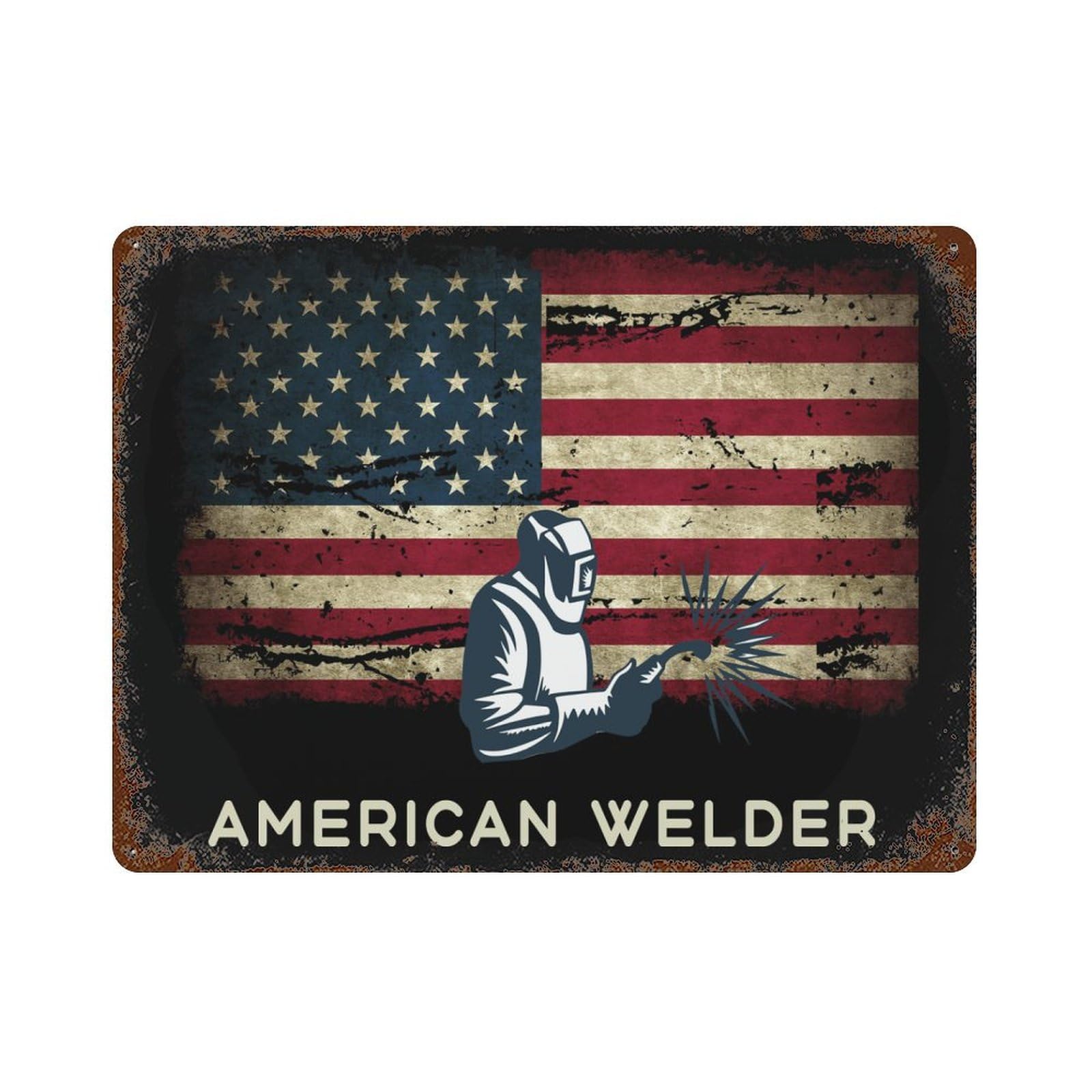 KWQDOZF America Welder Theme Metal Tin Sign,Vintage Iron Hanging Plate Horizontal with Rust Poster Wall Decor 12x16inch