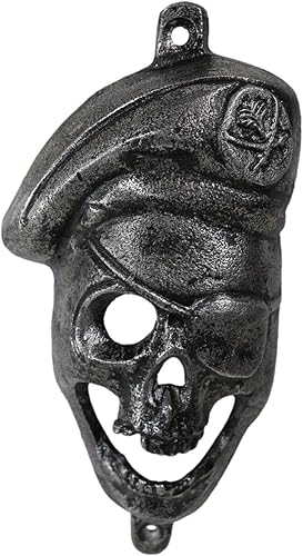 Ebros Gift Aluminio plateado hueso escalofriante pirata bucanero calavera esqueleto pared cerveza botella abridor novedad escultura terrorífica