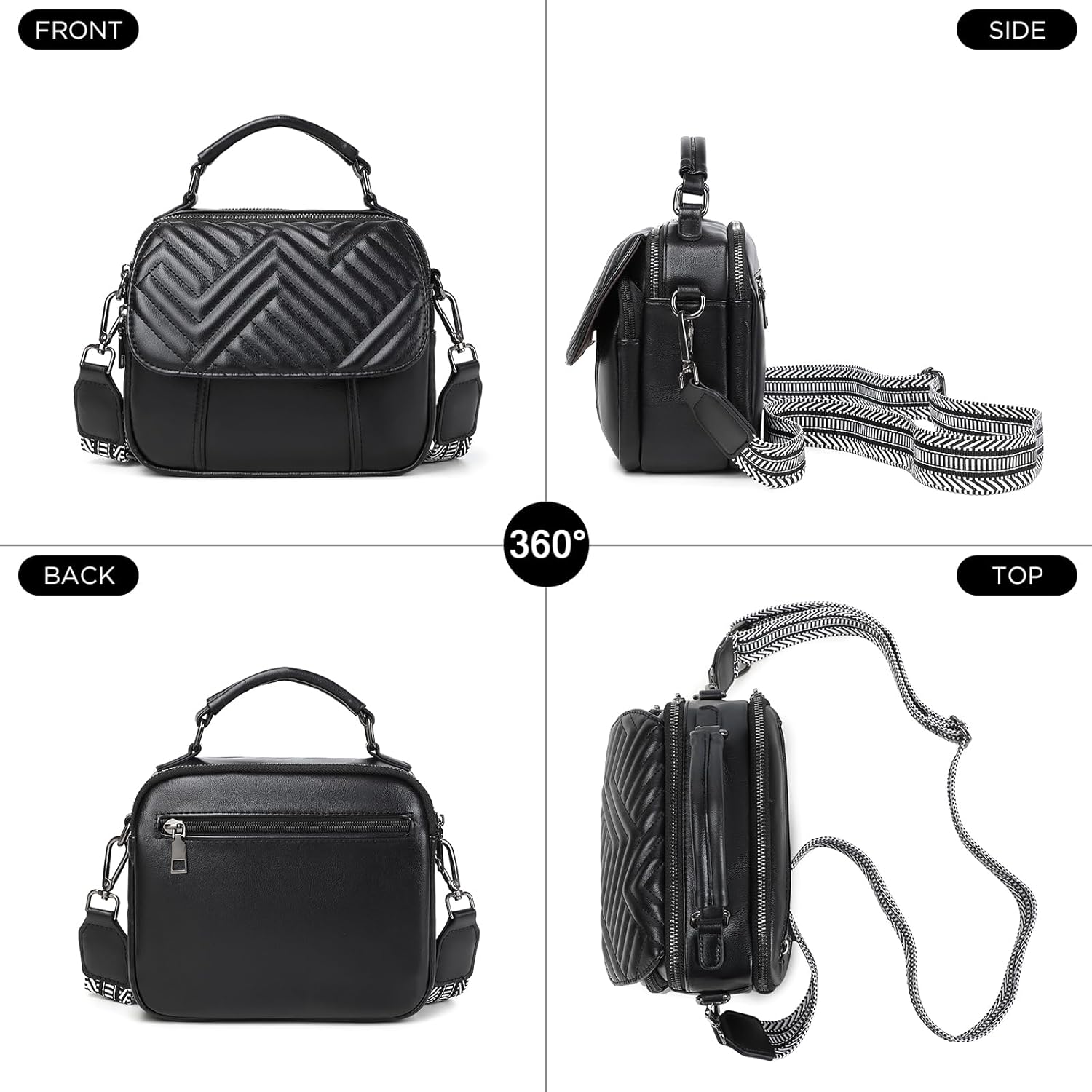 OPAGE Crossbody Bags for Women, Quilted Vegan Leather Women Crossbody Purses Shoulder Handbag with Wide Strap & Top Handle - Image 3