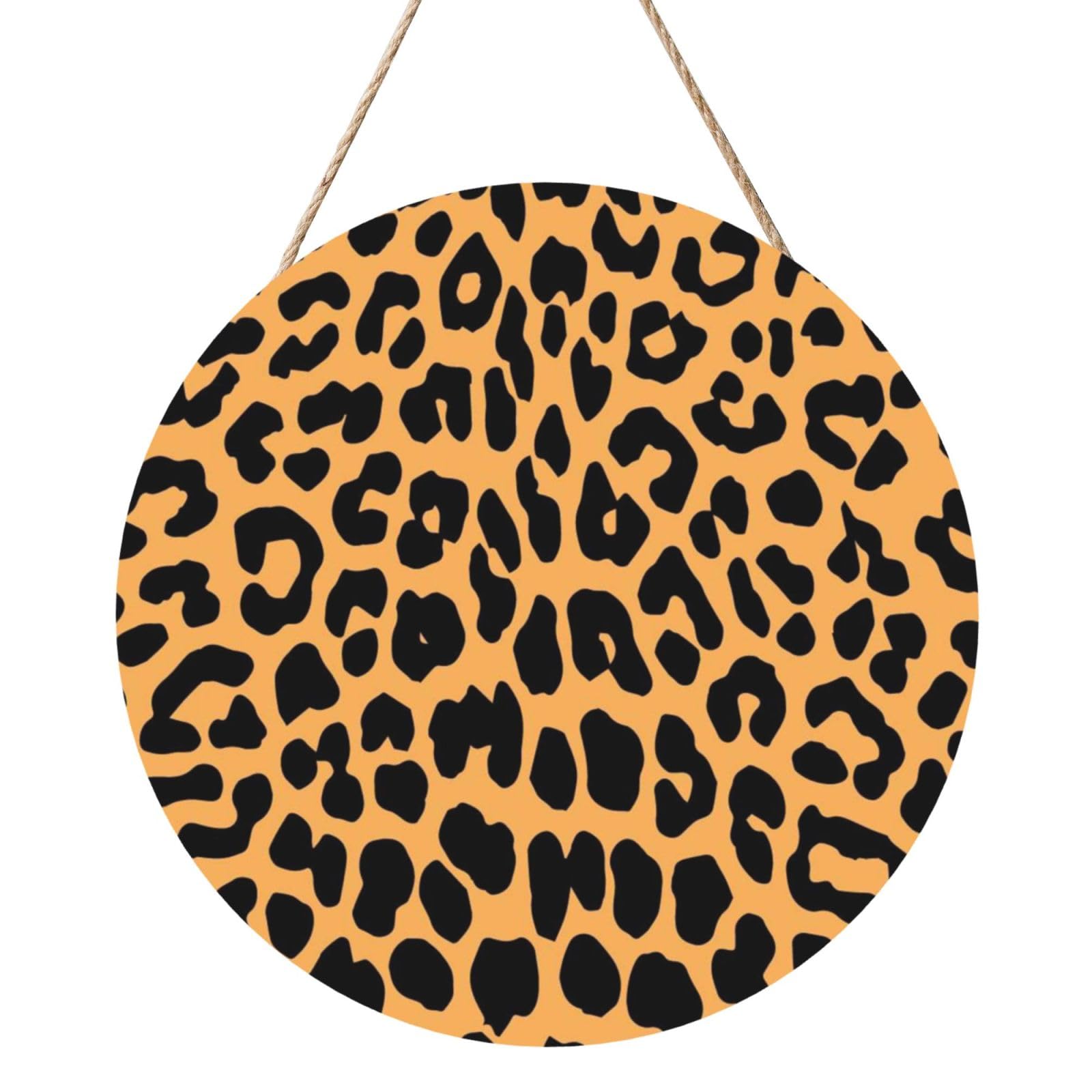 InOmak Leopard Print Printed, Round Wood Panel Painting 12 in, Wall Hanging Painting For Home