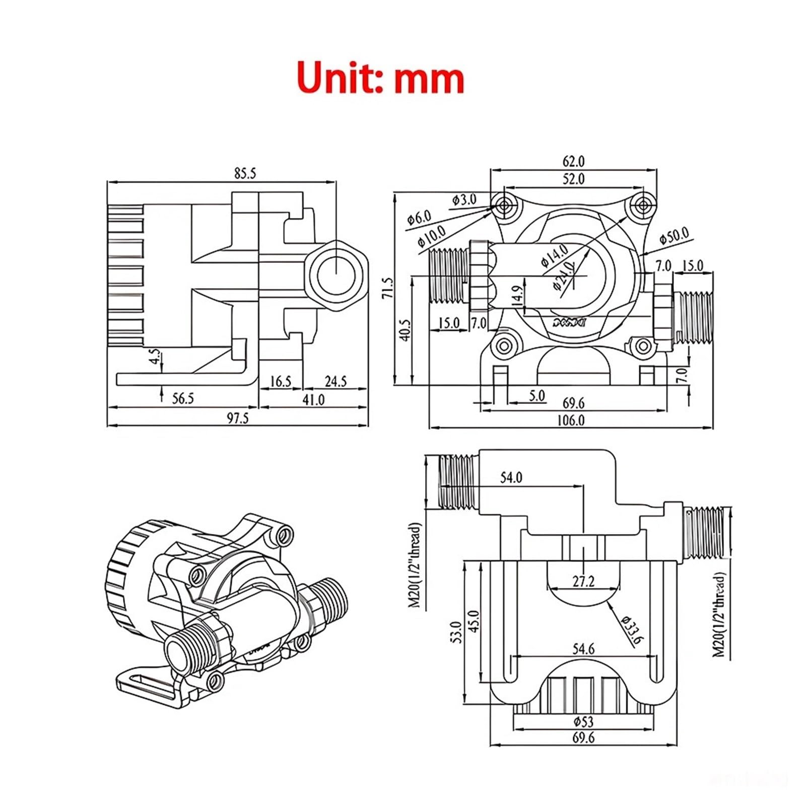 TKJBHGPK Cichy bezszczotkowy silnik o regulowanej prędkości DC12/24V 2100/2400L/H cyrkulacyjna pompa zanurzeniowa, opcjonalny adapter IP68 (adapter EU_1260S EU)