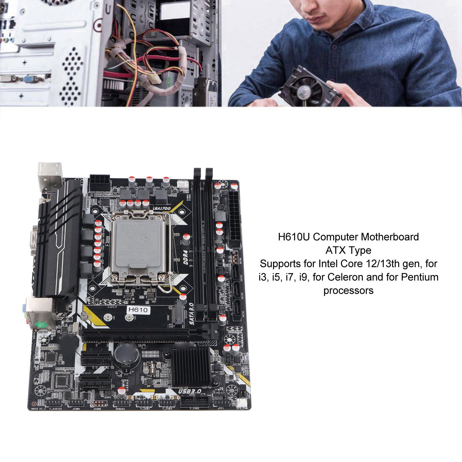Płyta Główna H610U, ATX, DDR4 DIMM 64 GB, PCIe Gen 3.0 X16, M.2 SSD 32 GB/s, Stały Kondensator, Stabilne Zasilanie dla LGA 1700, z VGA