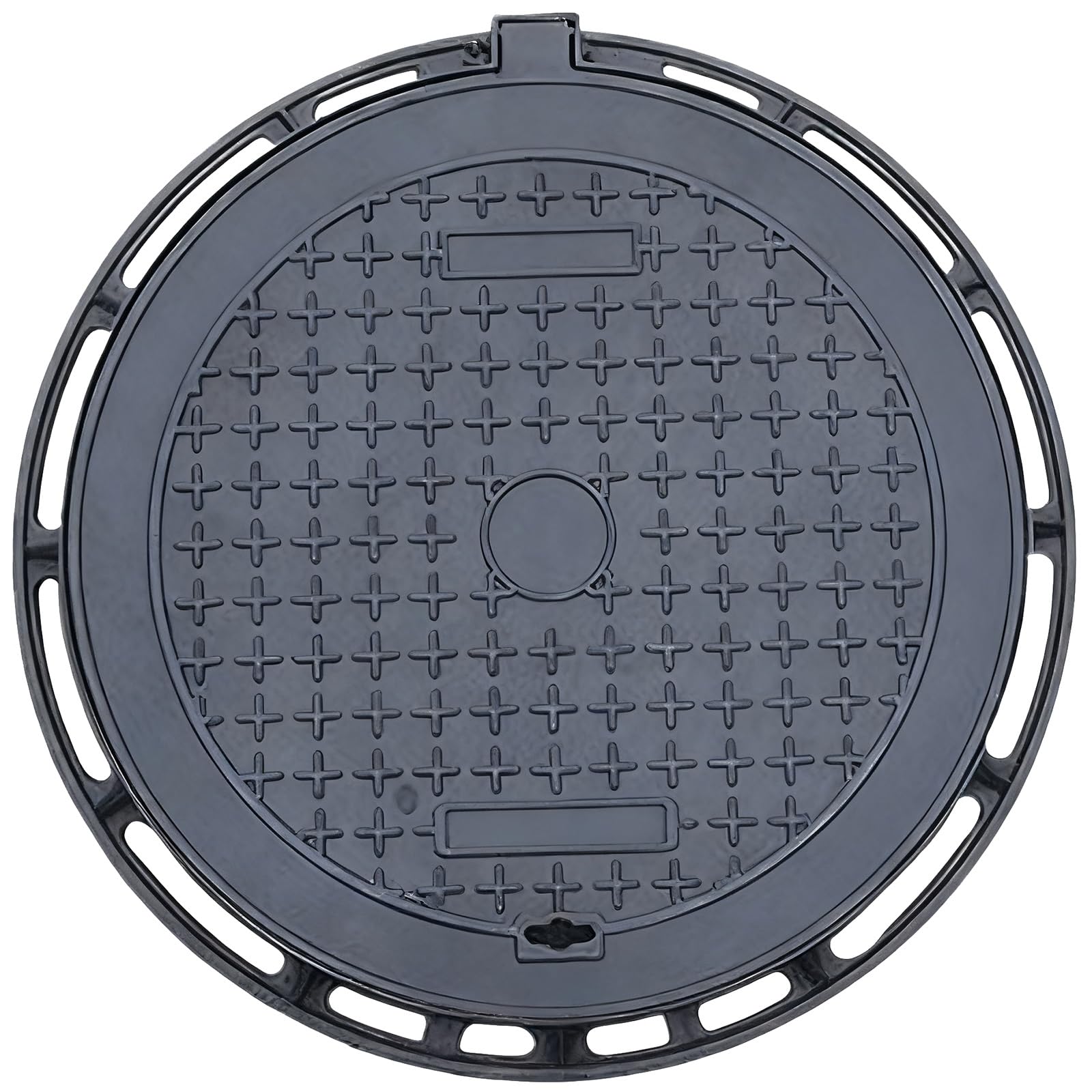 Tapa para Arqueta de Hierro Dúctil y Marco Redondo para Drenaje Exteriorrejilla Desague Terraza Tapa de Inspección Metálica Resistente(60cm/24in)