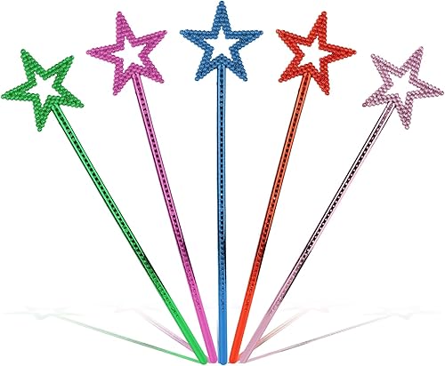 5 varitas de estrella para niñas, 13.3 pulgadas de estrella brillante de princesa, ángel y hada, varita para cosplay, fiesta, accesorios de Halloween