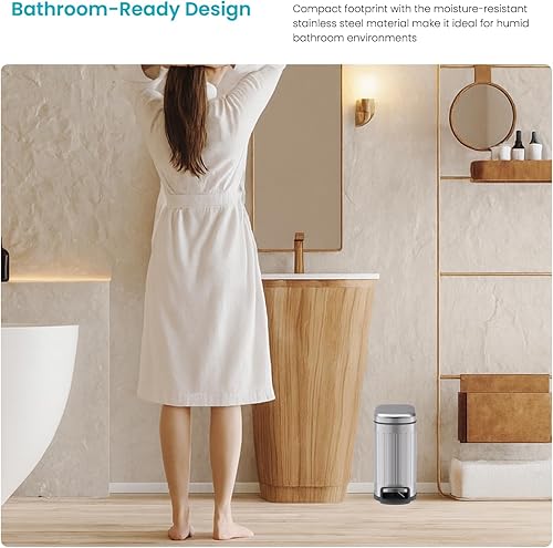 Miniatura 9 de Home Zone Living Cubo de basura pequeño de 1.3 galones con tapa, papelera de acero inoxidable blanco mate con forma estrecha delgada y forro