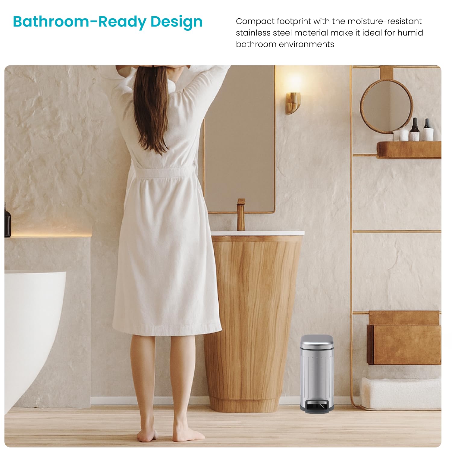 Home Zone Living Kleiner Mülleimer mit Deckel und Trittpedal, Edelstahl mit schlankem Rippen-Design, für Zuhause und Büro, silberfarben, 5 Liter