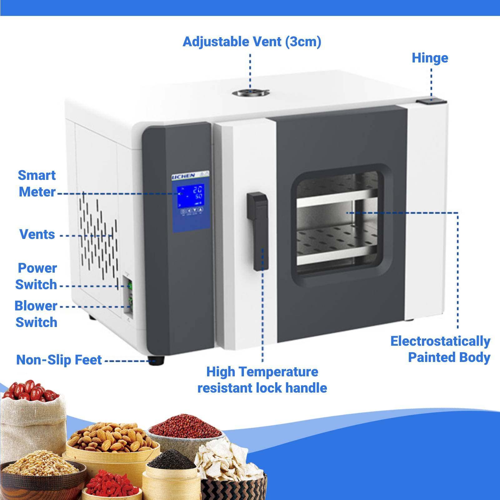 Horno De Secado por Aire Comprimido De 600W-Control Temperatura PID,Horno Laboratorio De Convección Aire Forzado para La Industria Química Y Electrónica,RT+5-300℃/220V-50Hz,Stainlesssteel