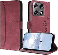 ILING Flip Funda para Motorola Signature, Carcasa Magnética de Cuero PU Antigolpes con Tarjetero, Función de Soporte y Protección Completa Cámara Cubierta, Rojo