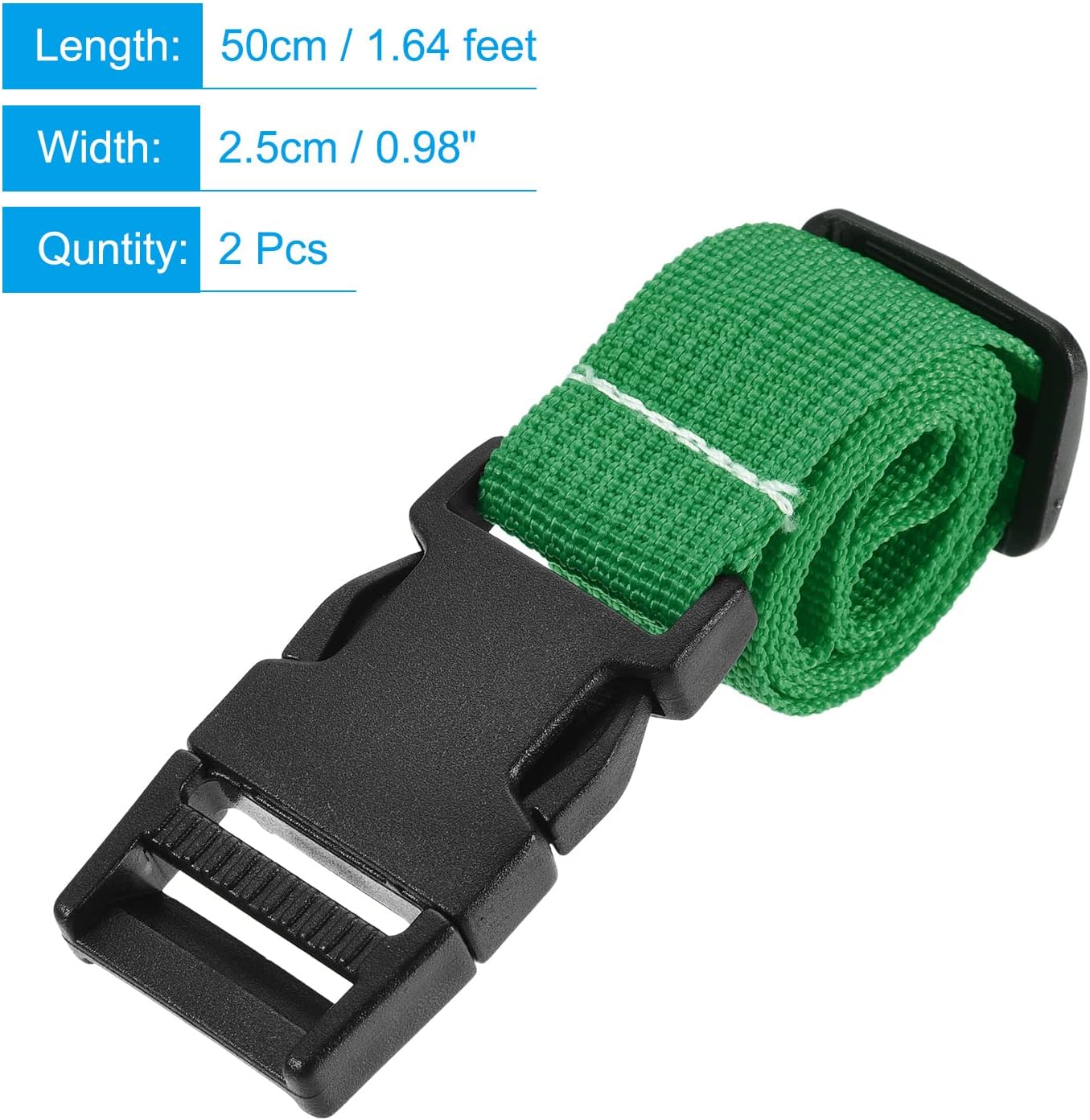 MECCANIXITY Utility Strap with Buckle 1x20 Inch Polyester Quick Release Adjustable Belt for Travel Outdoor Bag Luggage Packing (Green, Pack of 2)