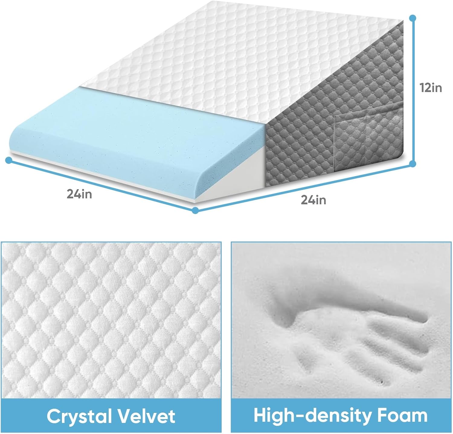 OAISZ Wedge Pillow, 12 Inch Bed Wedge Pillow for Headboard, Pillow Wedge for Acid Reflux Relief, After Surgery, Sleeping，Back Pain Relief, Memory Foam Top, LightGrey