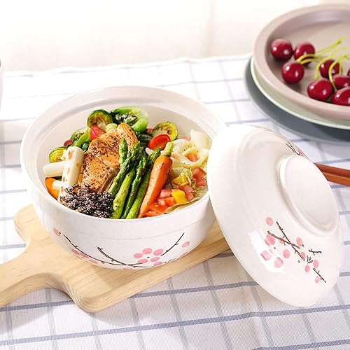 Miniatura 5 de WHJY Vajilla japonesa creativa de cerámica pintada a mano con tapa para sopa y fideos, con función de preservación del calor, cuenco y tapa
