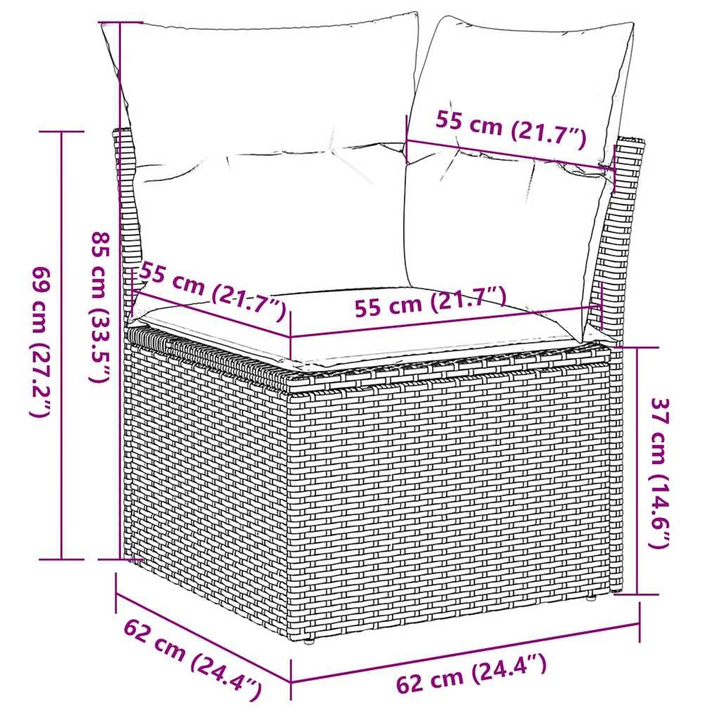 Salon de Jardin modulable 7 pcs Noir en résine tressée avec Coussins Blancs crème, Table Basse Bois d'acacia, Rangement intégré, idéal terrasse Balcon Piscine apéritif détente Famille
