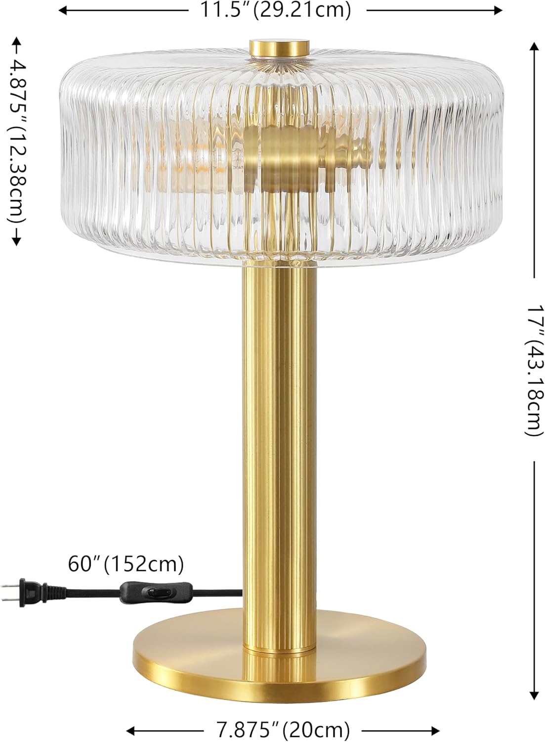 SAFAVIEH Lighting Collection Dua 17-inch Clear/Brass Glass/Metal Table Lamp (LED Bulb Included)