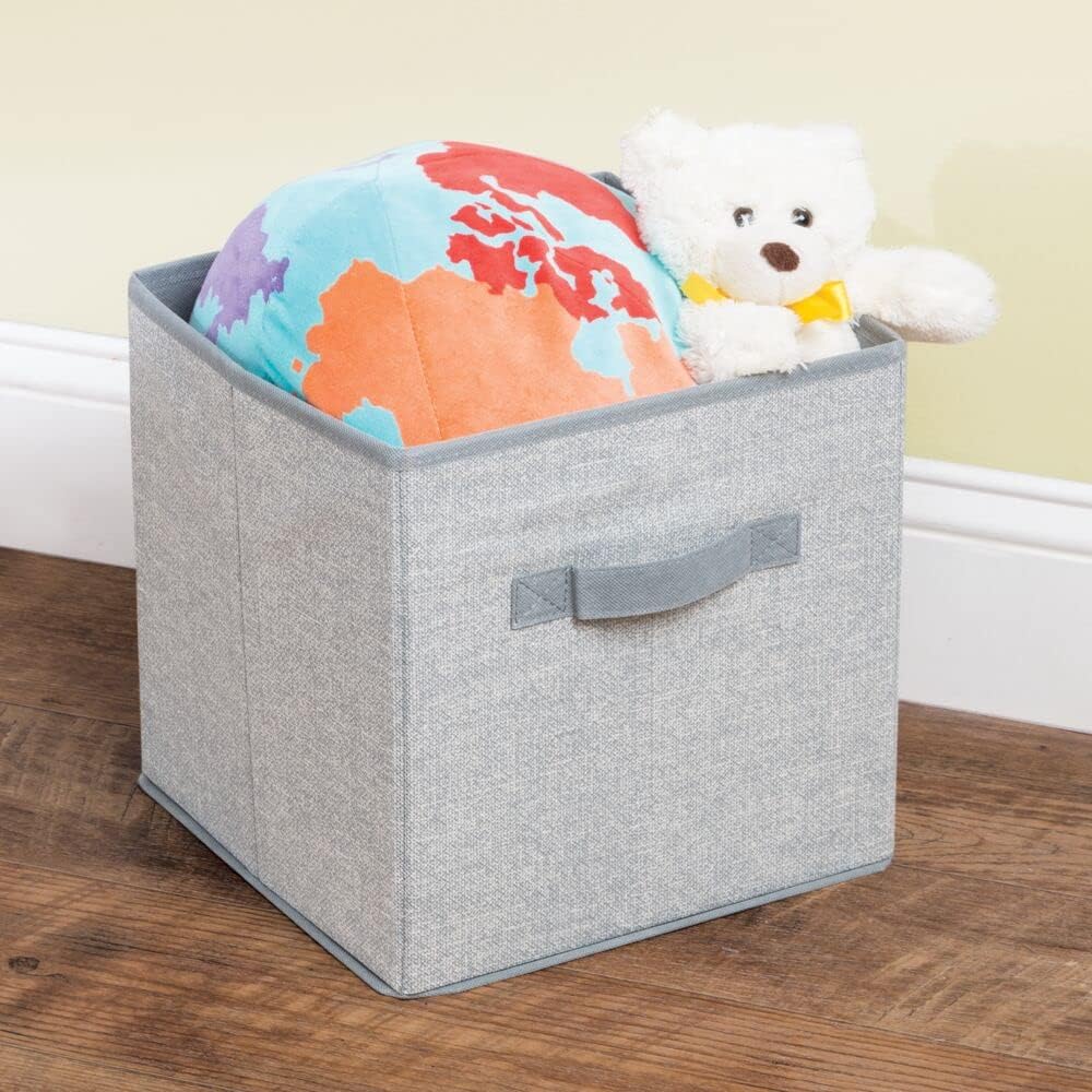 mDesign Small Fabric Collapsible Organizer Cube Bin Box with Front Handle for Cube Furniture Units, Closet or Bedroom Storage, Holds Clothing, Linens, Accessories - Lido Collection - 2 Pack - Gray