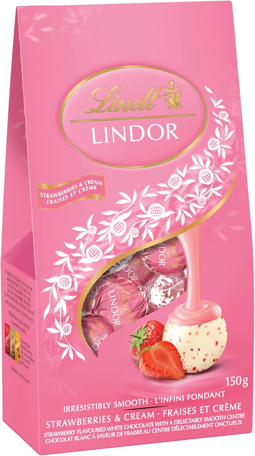 Lindt Lindor Strawberries and Cream White Chocolate Truffles, 150Gram