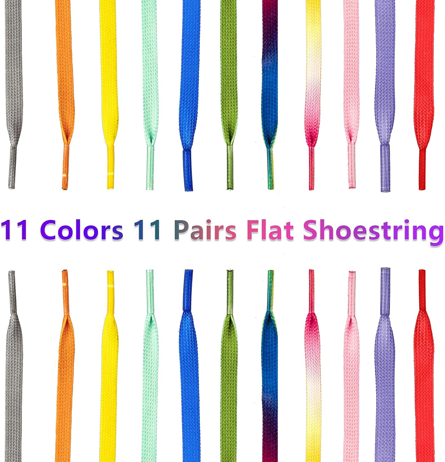 RONRONS 11 Pairs Flat Colorful Shoelaces Gradient Rainbow Shoestring for Sneakers,120cm/47'' (Random Color) : Clothing, Shoes & Jewelry
