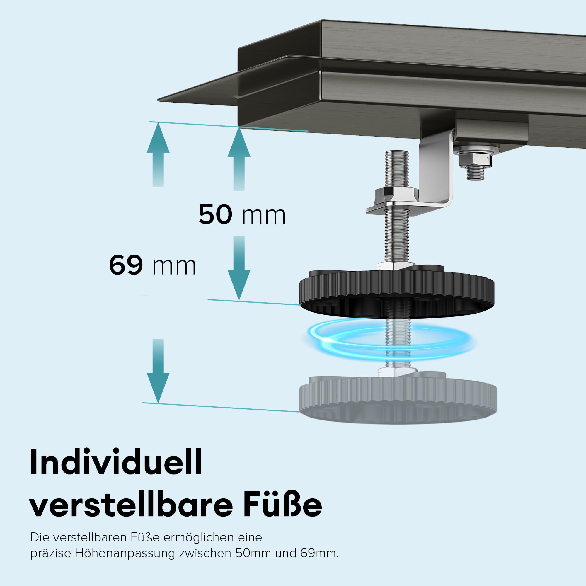 doporro Komplettset Duschrinne 70 cm aus Edelstahl, Bodenablauf in Grau | Design Duschrinne Dusche Duschablauf mit Gruchstop und Haarsieb befliesbar Duschabfluss KE110