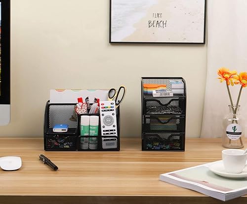 Miniatura 5 de PAG organizador de escritorio de malla para artículos de oficina, soporte para bolígrafos y accesorios, con cajón