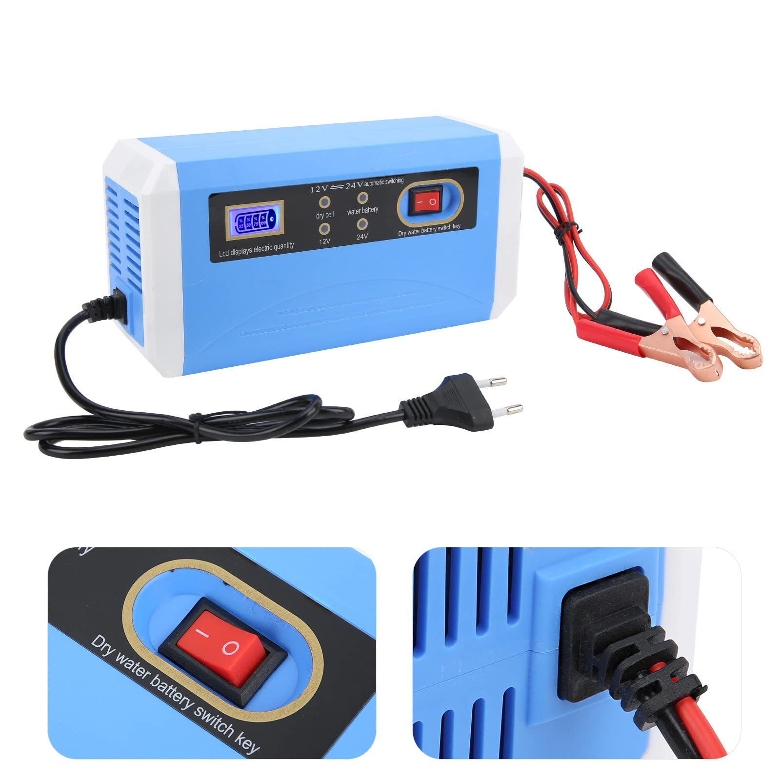 Caricabatteria per auto 12V 24V Display LCD intelligente ed efficiente Trasferimento automatico degli impulsi Riparazione per batterie 10Ah 200Ah per motociclette automobil