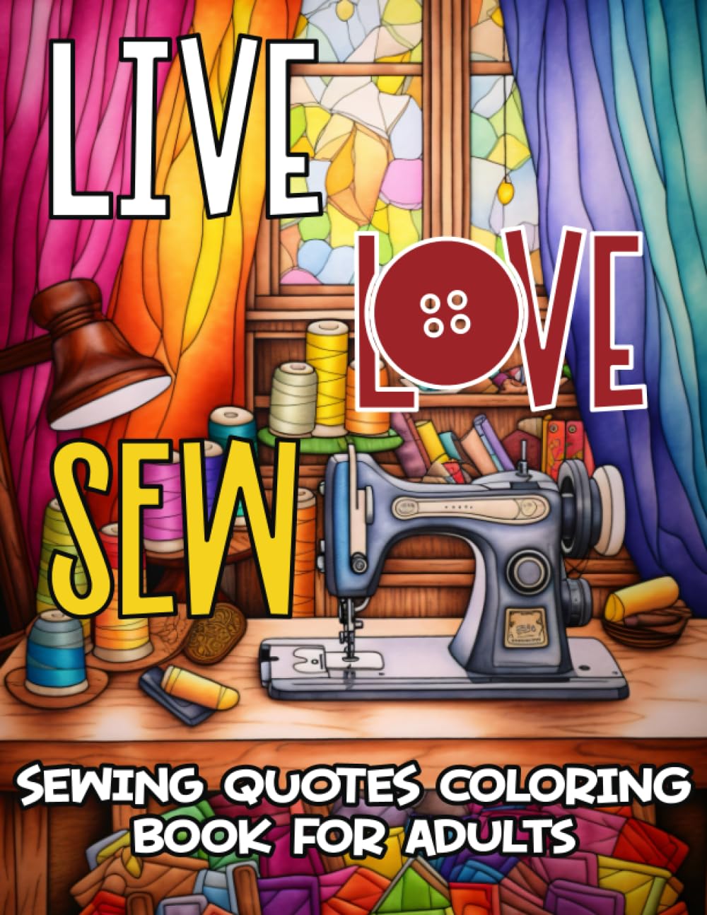 Live Love Sew - Sewing Quotes Coloring Book For Adults: Funny Inspirational and Motivational Coloring Pages for Sewing Enthusiasts, Great Gift Idea