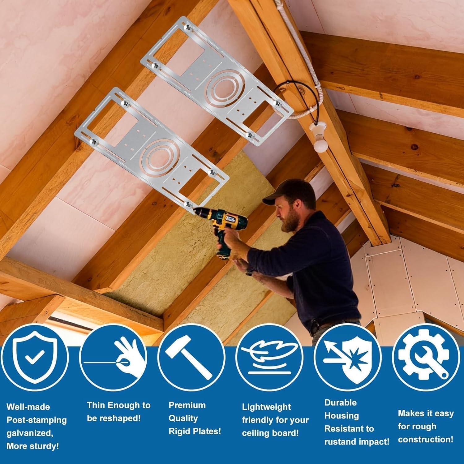 48 PCS New Construction Mounting Plates, fit 3/4/6in LED Light, Galvanized Recessed LED Light Plate, Multipurpose LED Lighting Housing Kit, Galvanized Metal Sheet, Silver